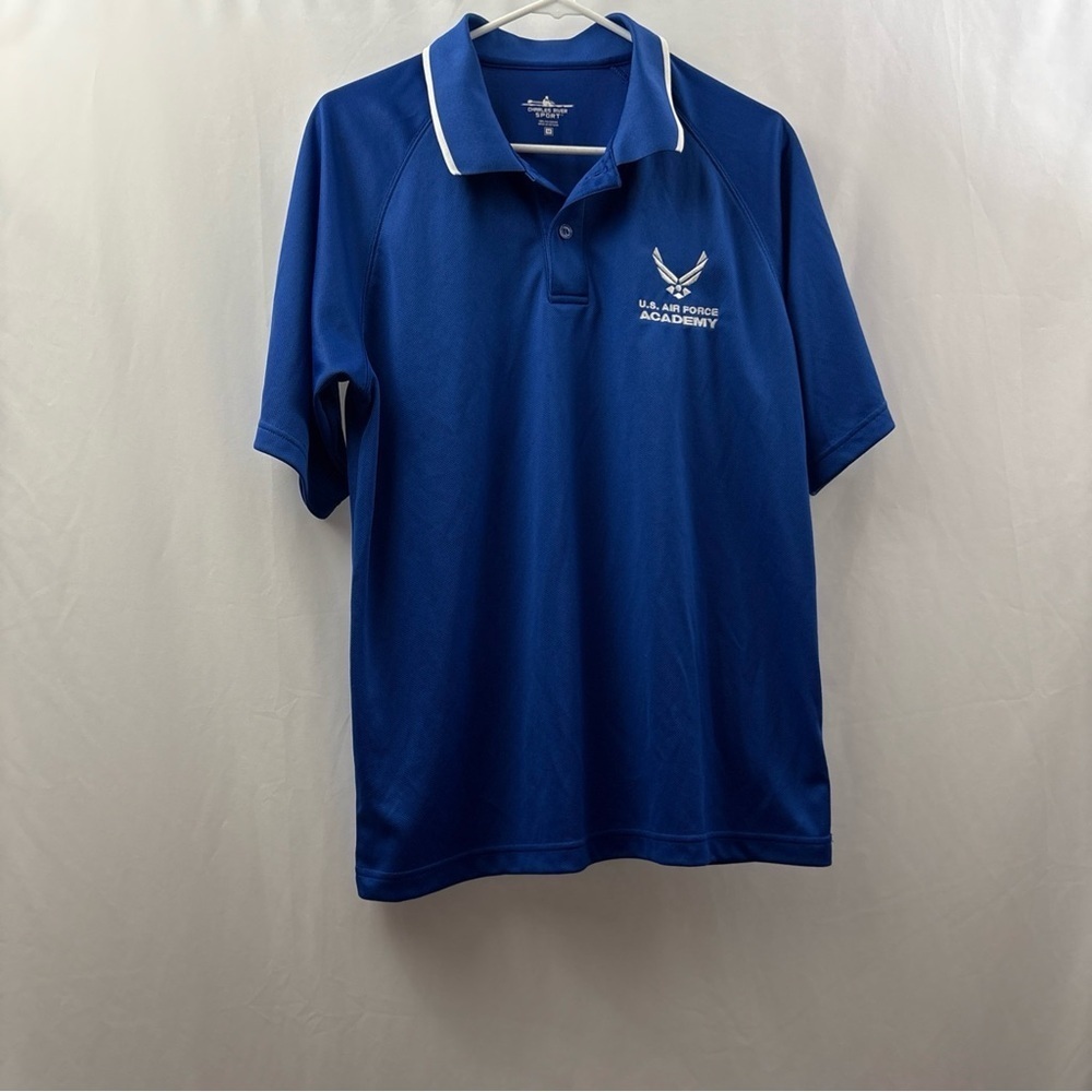 US Air Force Polo Shirt Medium Blue White Gray Logo Military Pilot Golf Mens
